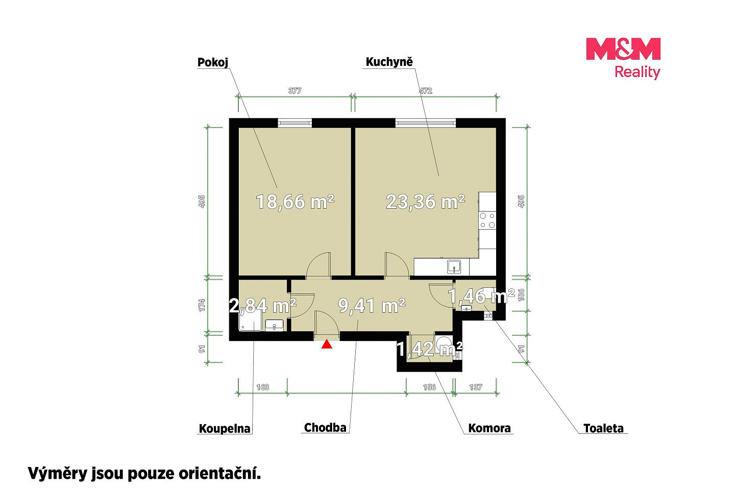 Pronájem bytu 2+kk 60 m² – pohled 2