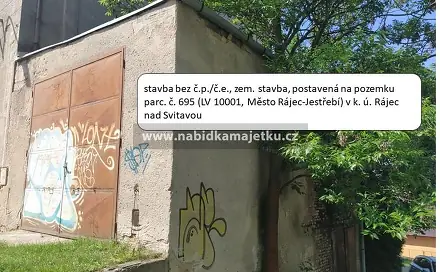 K. ú. Rájec nad Svitavou - stavba bez č. p./č. e., postavená na parc. č. 695 (LV 10001), Rájec-Jestřebí, okres Blansko