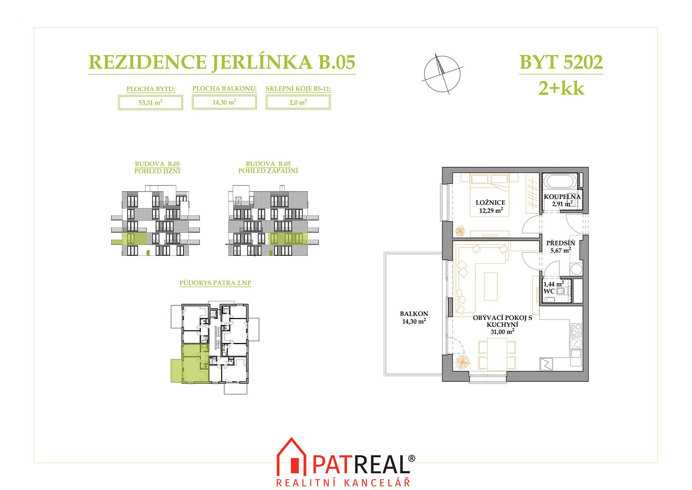 Prodej bytu 2+kk 68 m² – pohled 2