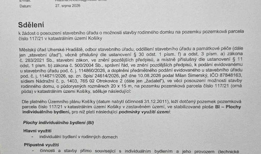 Prodej stavebního pozemku 1 282 m², Košíky – náhled fotky 15