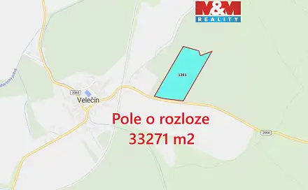 Prodej pole 33 271 m², Velečín, okres Plzeň-sever