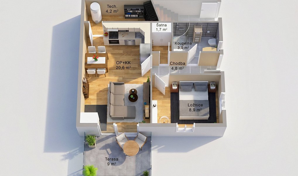 Pronájem bytu 2+kk 53 m², Popovice – náhled fotky 2