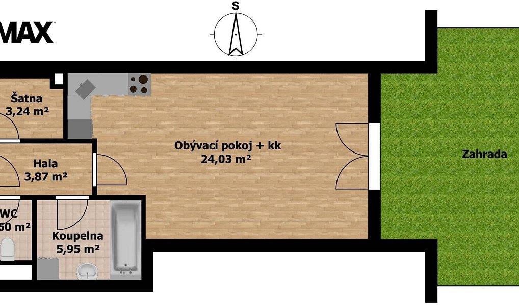 Pronájem bytu 1+kk 38 m², Holubice – náhled fotky 3