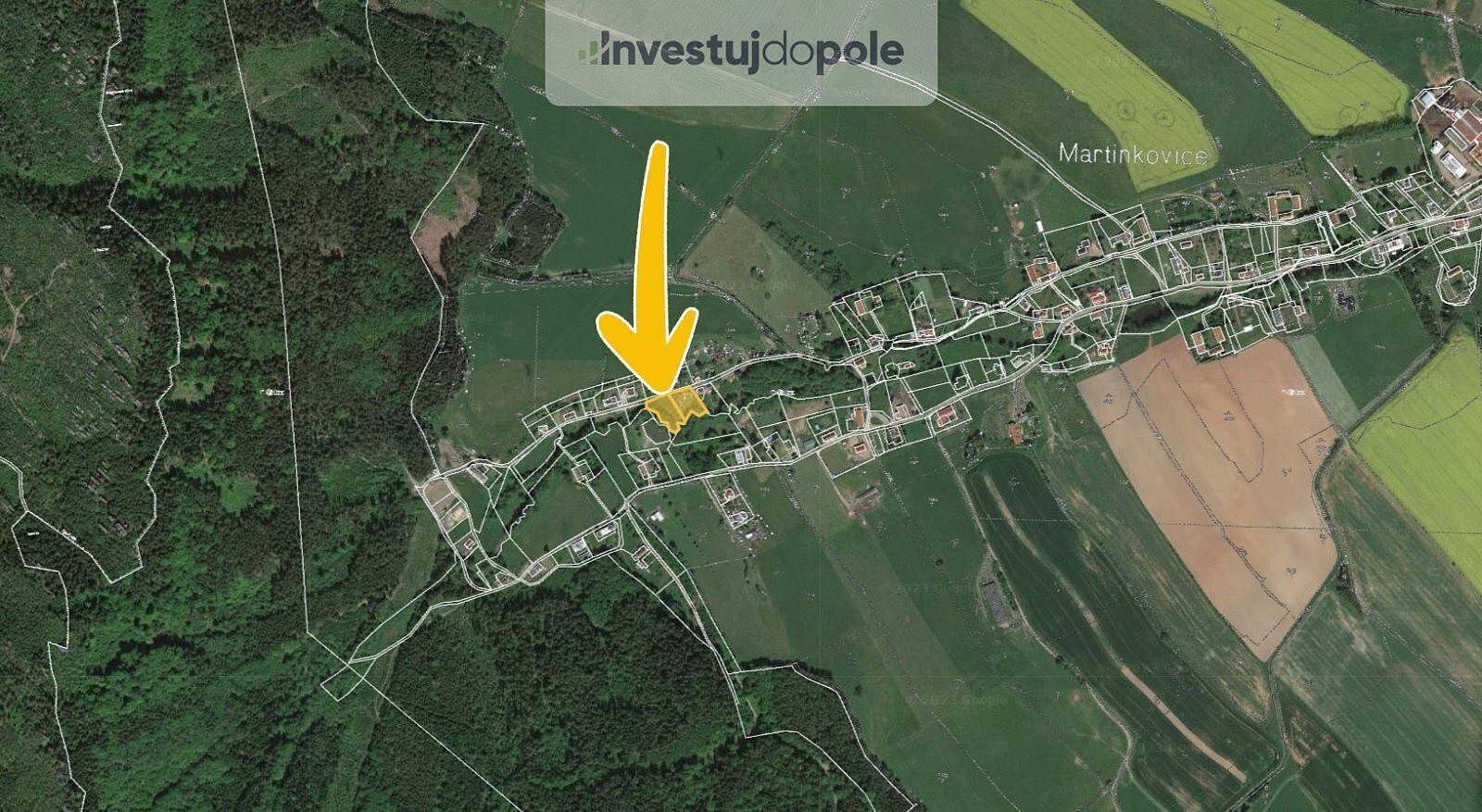 Prodej stavebního pozemku 1 629 m² – pohled 2