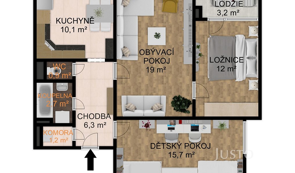 Prodej bytu 3+1 68 m², Písek – náhled fotky 2