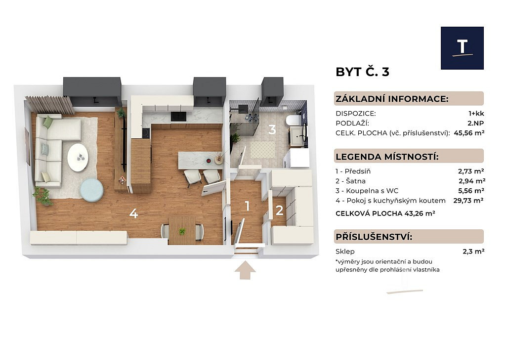 Prodej bytu 1+kk 46 m² — photo 3