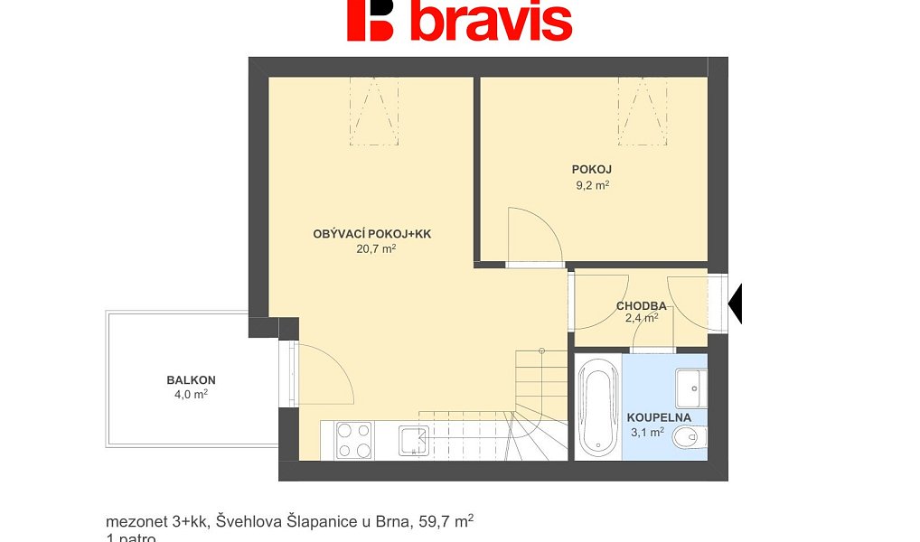 Prodej bytu 3+kk 60 m², Šlapanice – náhled fotky 5