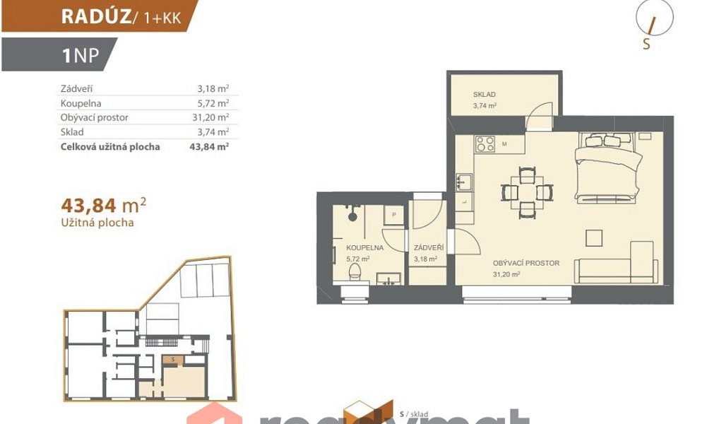 Pronájem bytu 1+kk 44 m², Hodonín – náhled fotky 7