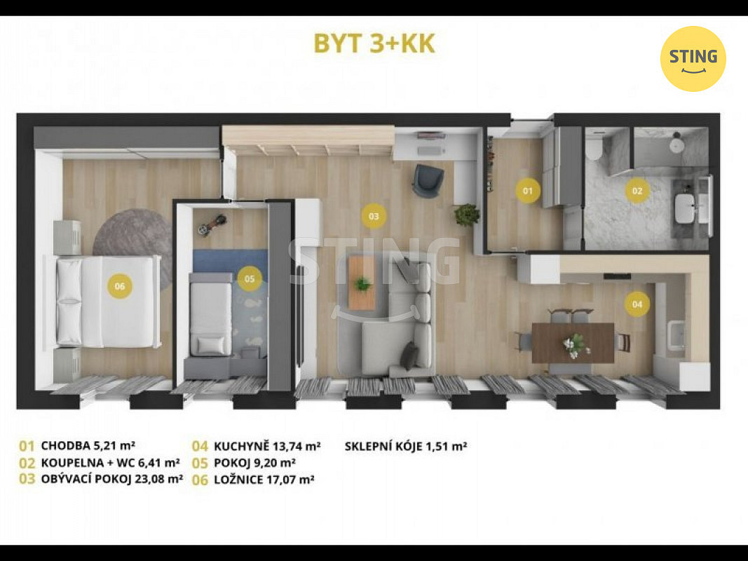 Pronájem bytu 3+kk 72 m² – fotografie 3