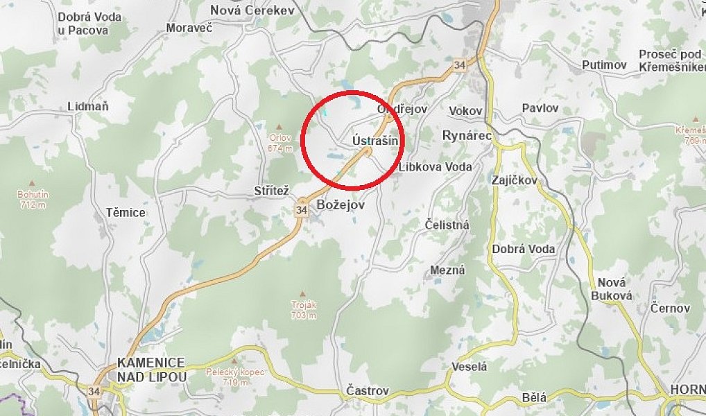 Prodej pozemku, 17317 m², Pelhřimov, Ústrašín