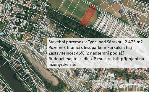 Prodej stavebního pozemku 2 475 m², Týnec nad Sázavou, okres Benešov
