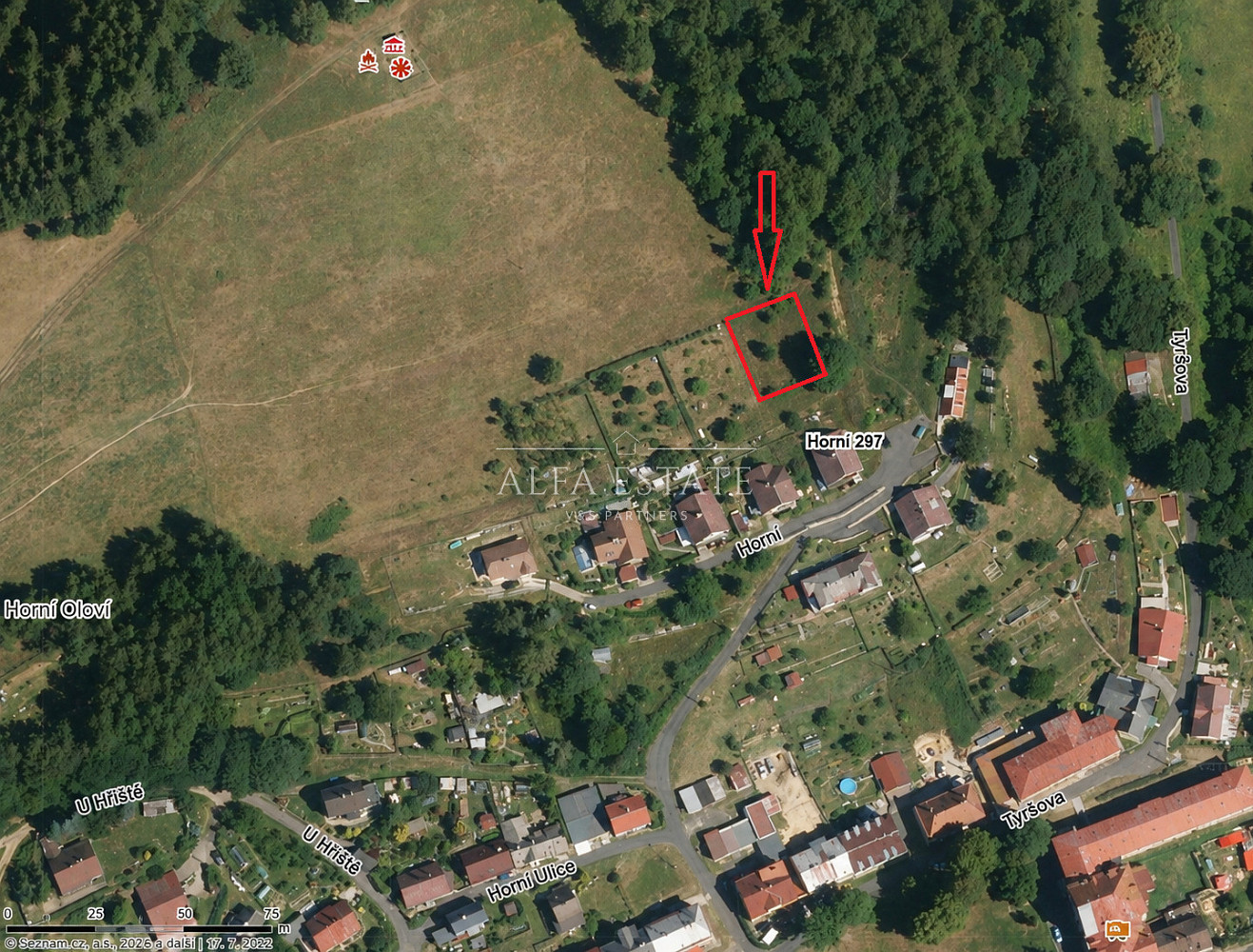 Pozemek 426m², obec Oloví – pohled 4
