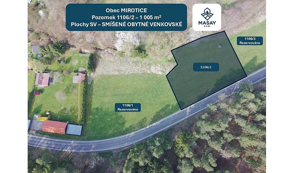 Prodej stavebního pozemku 1 005 m², Mirotice – náhled fotky 3