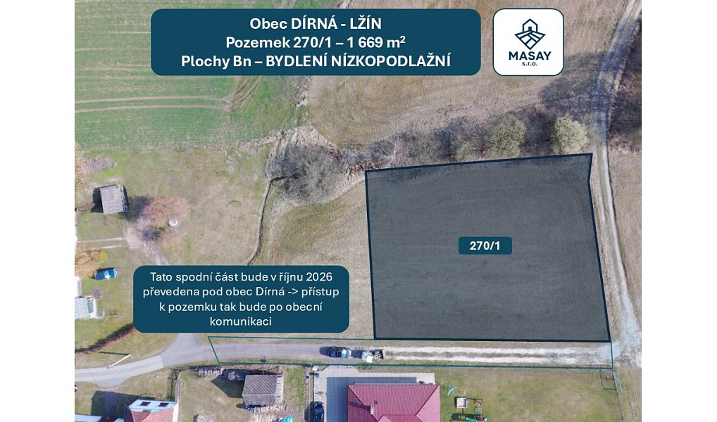 Prodej stavebního pozemku 1 669 m², Dírná – náhled fotky 3