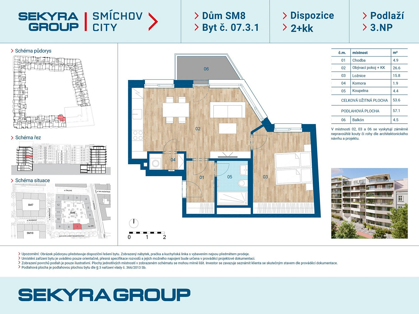 Prodej bytu 2+kk 53 m² – pohled 2