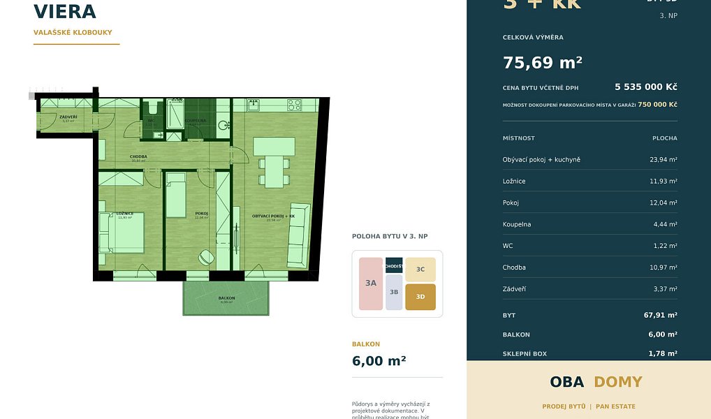 Prodej bytu 3+kk 68 m², Valašské Klobouky – náhled fotky 6