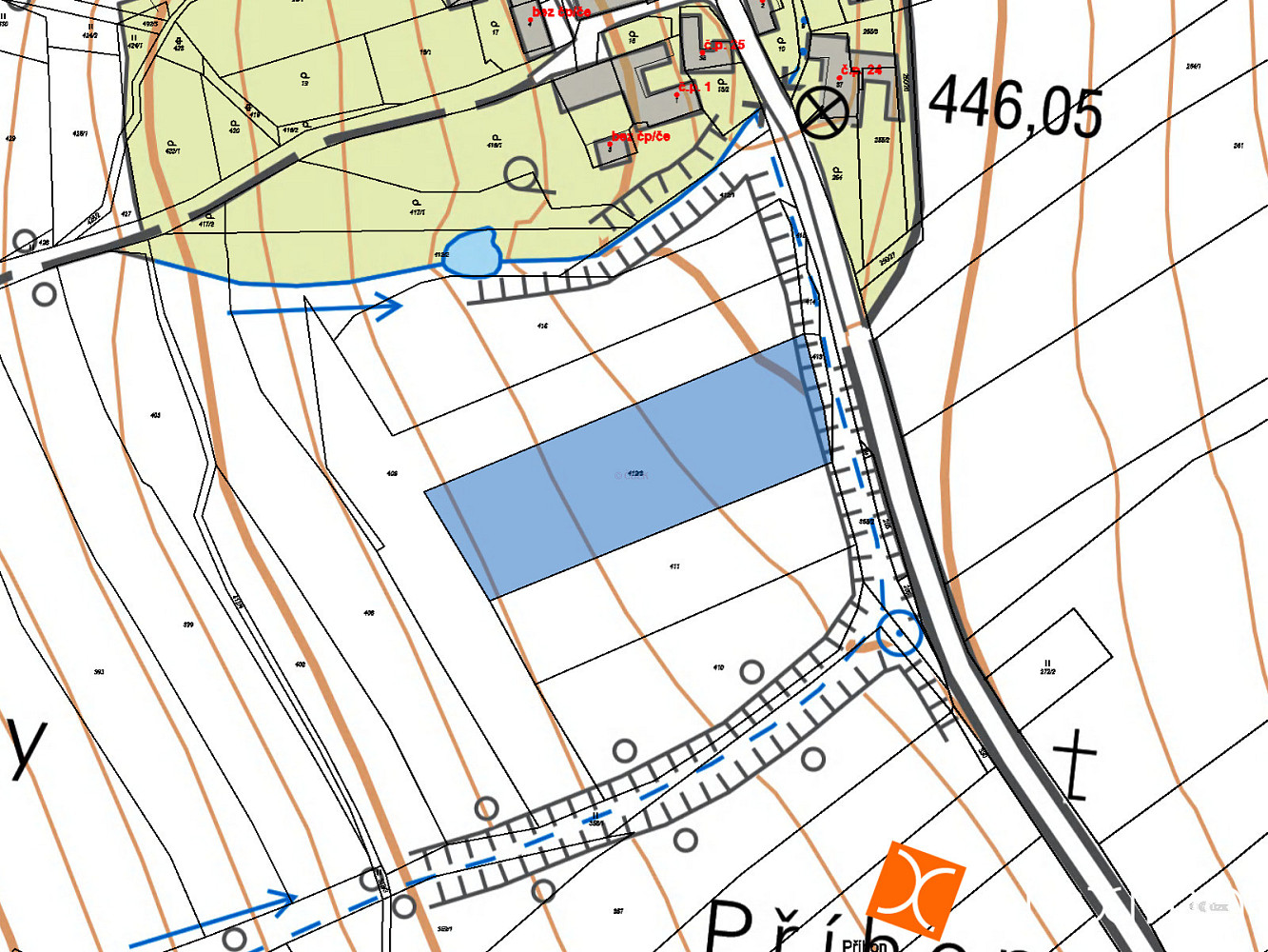 Prodej 1/8 pozemku 633 m² – pohled 4