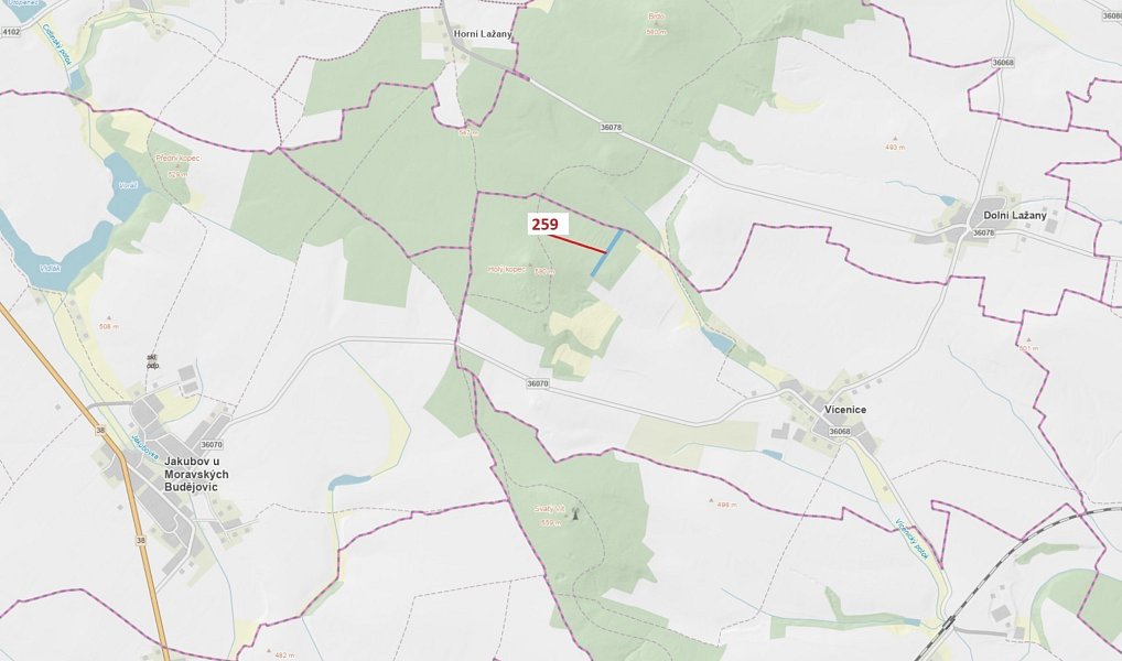 Dražba lesa, 6645 m², Třebíč, Vícenice