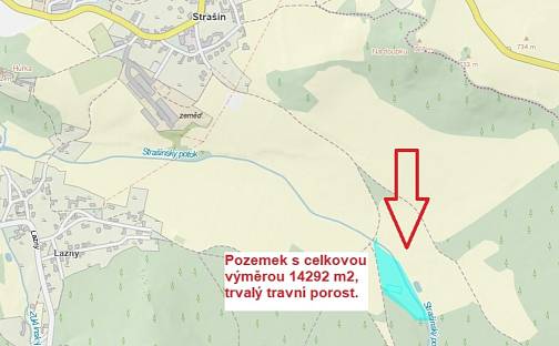 Prodej pozemku 14 292 m², Strašín, okres Klatovy