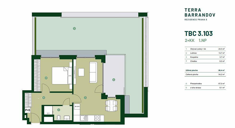 Prodej bytu 2+kk 50 m² – pohled 2