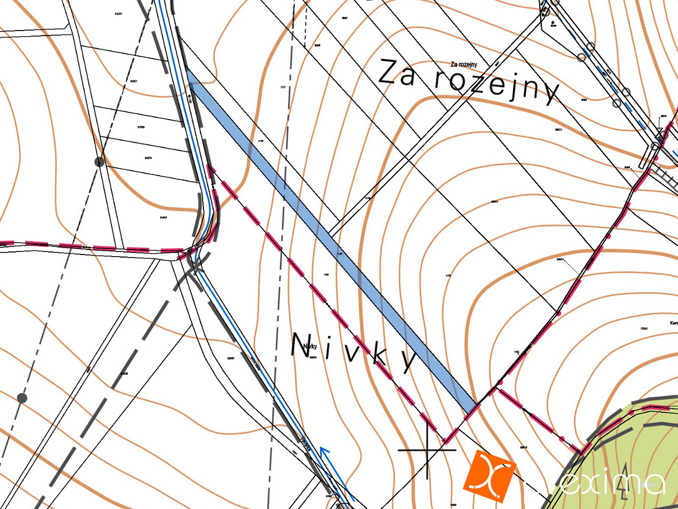 Prodej 1/4 pozemku 979 m² – pohled 3