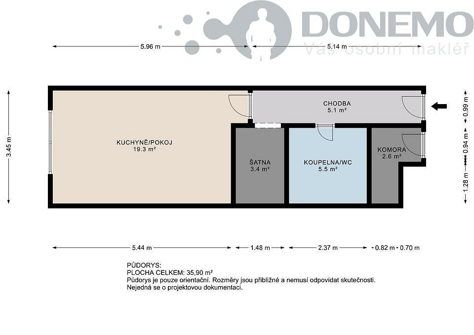 Pronájem bytu 1+kk 34 m² – fotografie 2