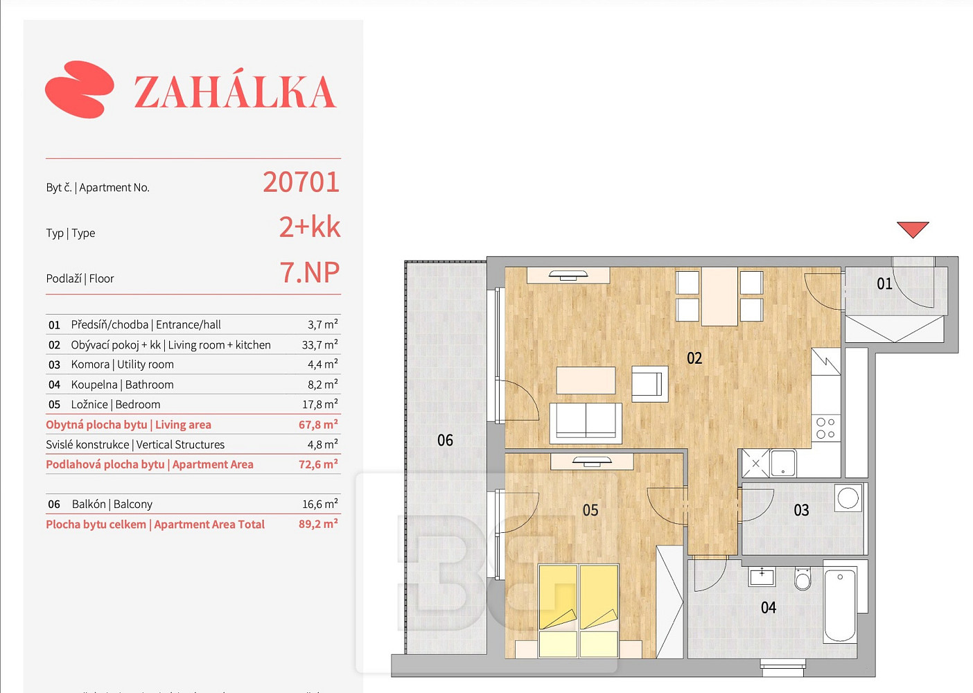 Pronájem bytu 2+kk 72 m² – fotografie 3