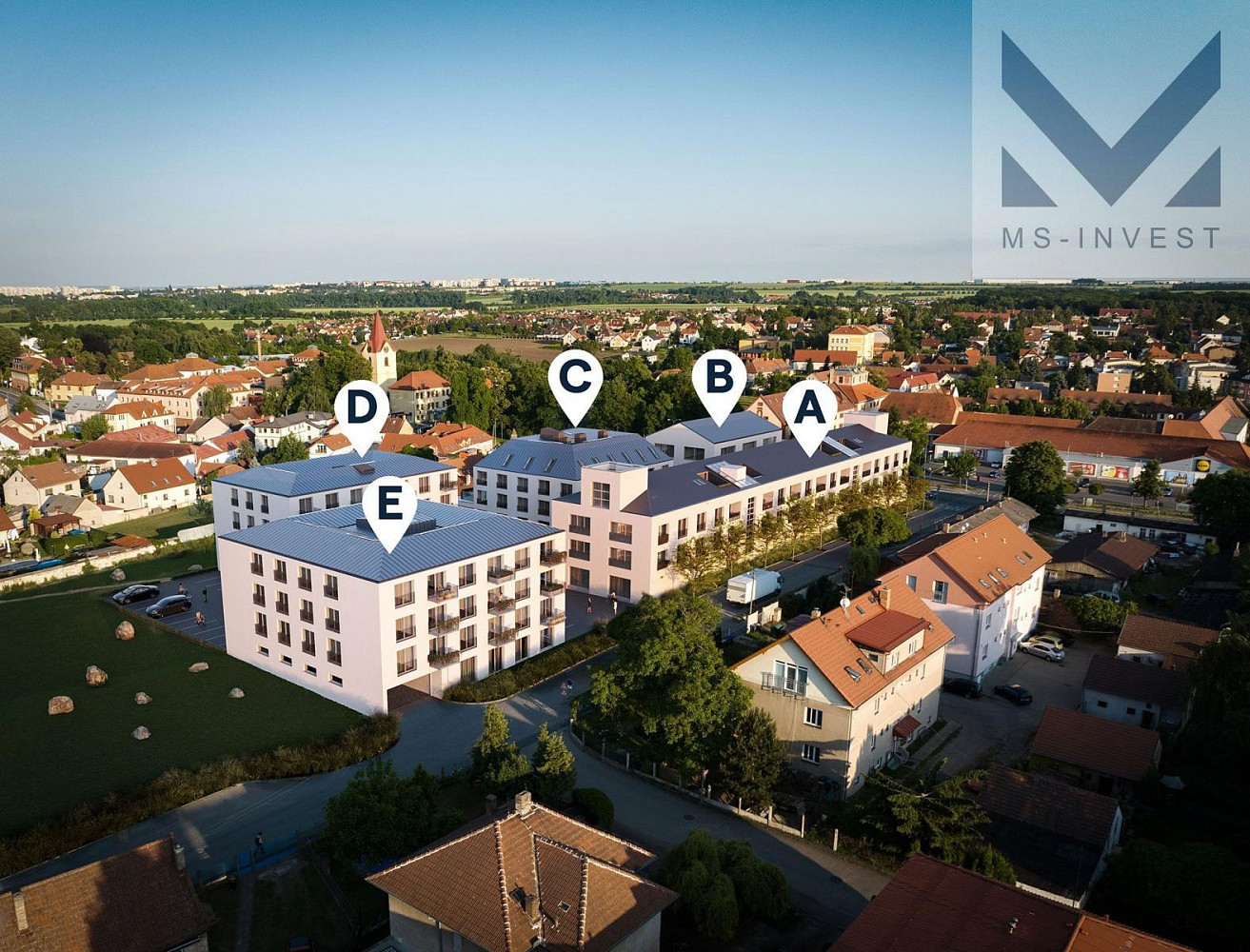 Komerční jednotka 109 m² v přízemí objektu A (č. A 101) v novostavbě projektu Centrum Hostivice – pohled 2