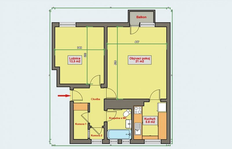 Prodej bytu 2+1 53 m² — photo 3