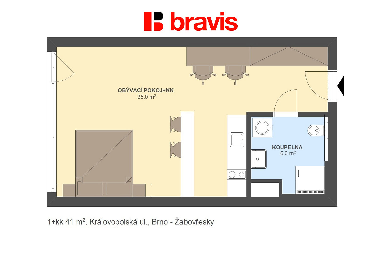 Pronájem bytu 1+kk 40 m² – fotografie 4