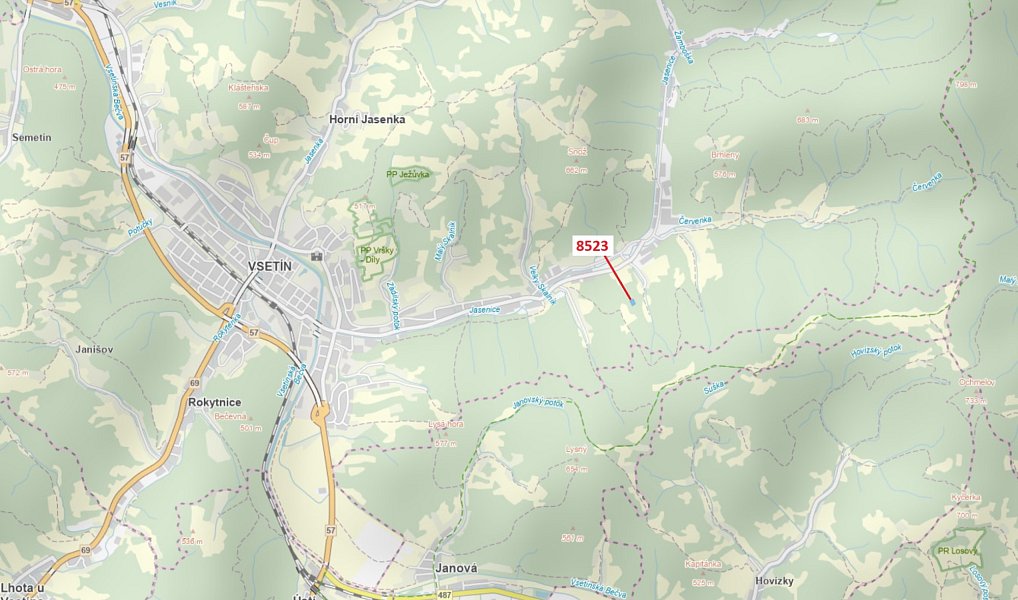 Dražba pozemku, 2343 m², Vsetín, Janová