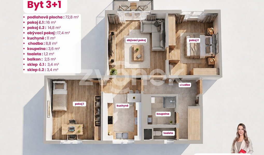 Prodej bytu 3+1 73 m², Napajedla – náhled fotky 4