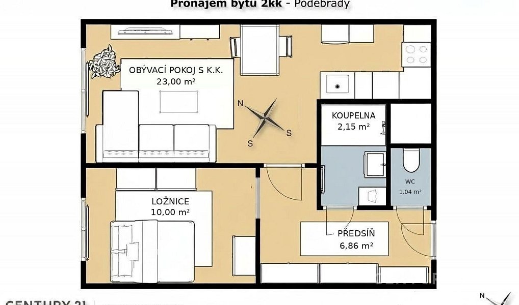 Pronájem bytu 2+kk, 43 m², Poděbrady III - Nymburk, Poděbrady