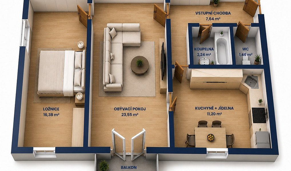 Prodej bytu 2+1 66 m², Nupaky – náhled fotky 3