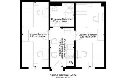 Pronájem bytu 2+1 36 m², Hybešova, Brno - Staré Brno