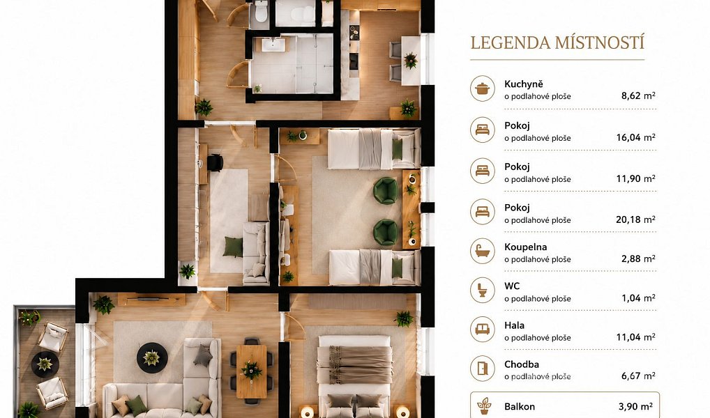 Prodej bytu 3+1 78 m², Tábor – náhled fotky 3