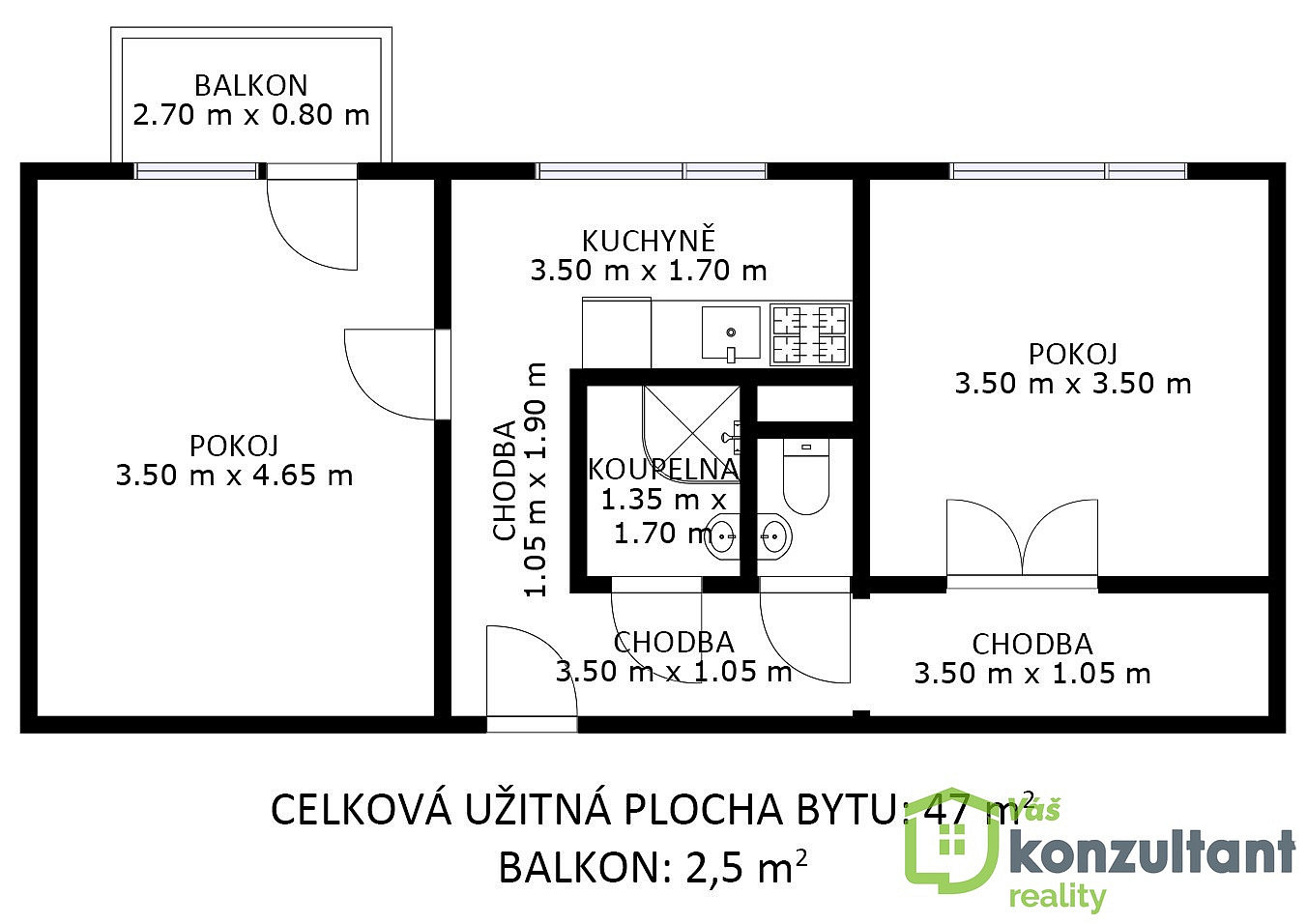 Pronájem bytu 2+1 47 m² — photo 2
