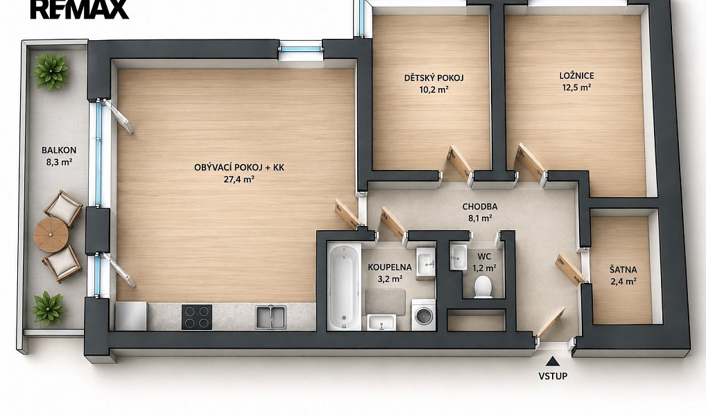 Pronájem bytu 3+kk 65 m², Jinočany – náhled fotky 2