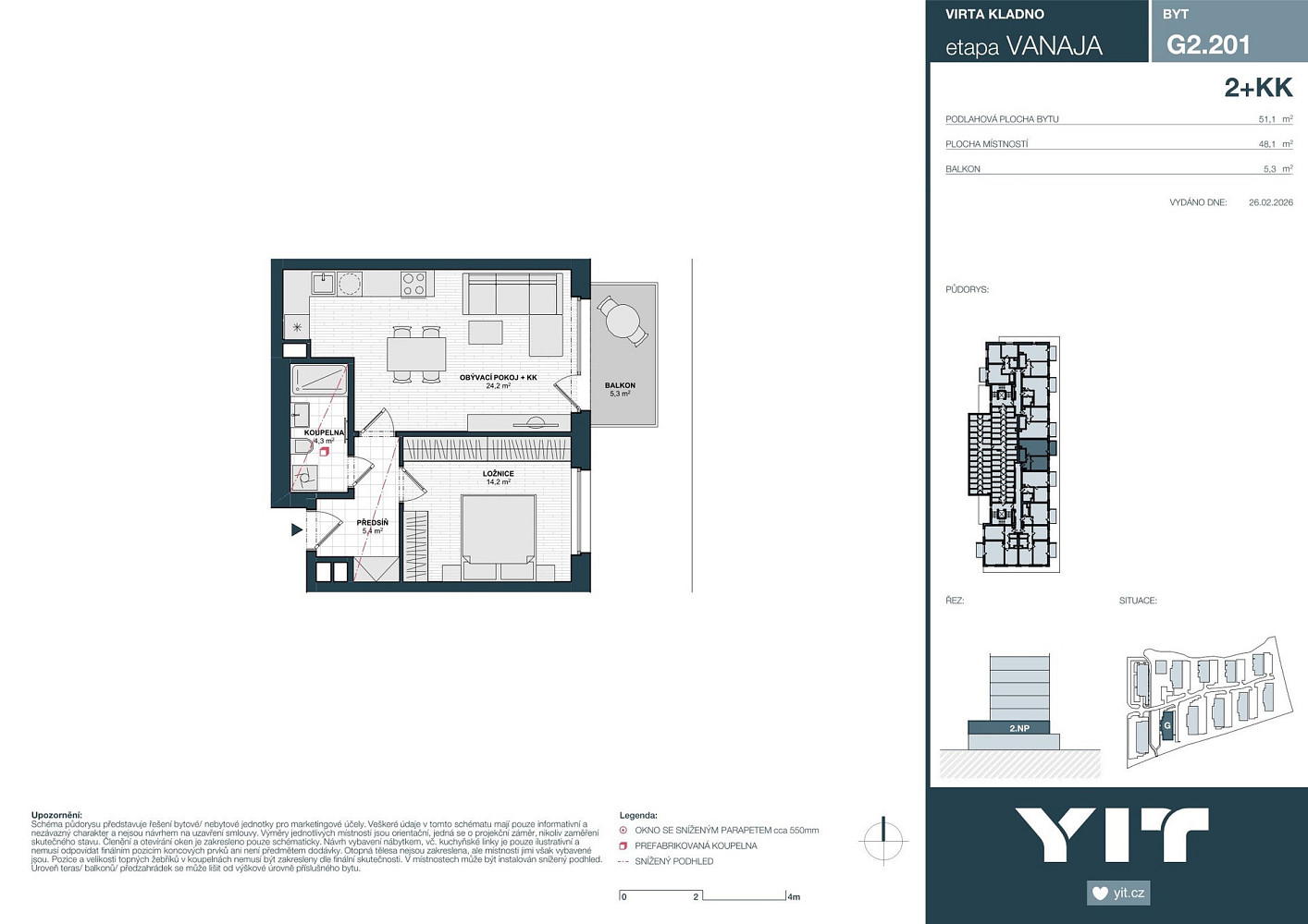 Prodej bytu 2+kk 48 m² – pohled 2