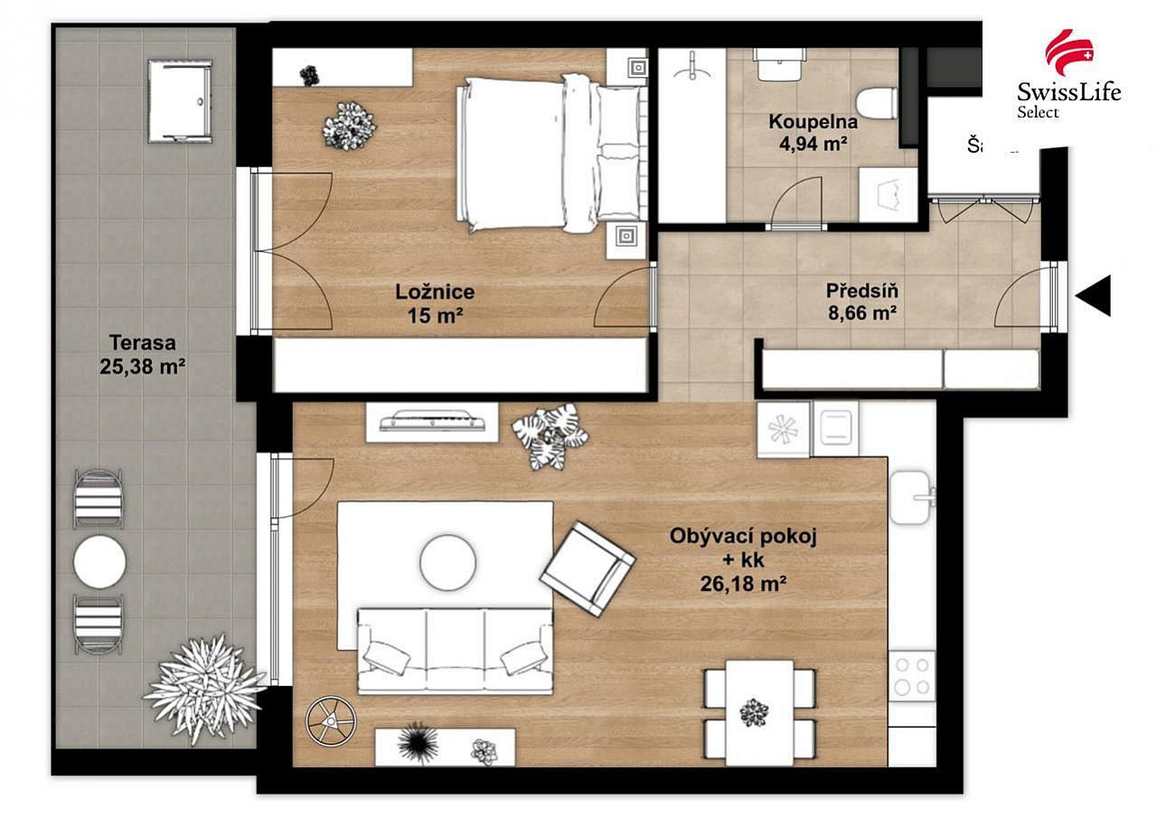 Pronájem bytu 2+kk 55 m² – fotografie 3