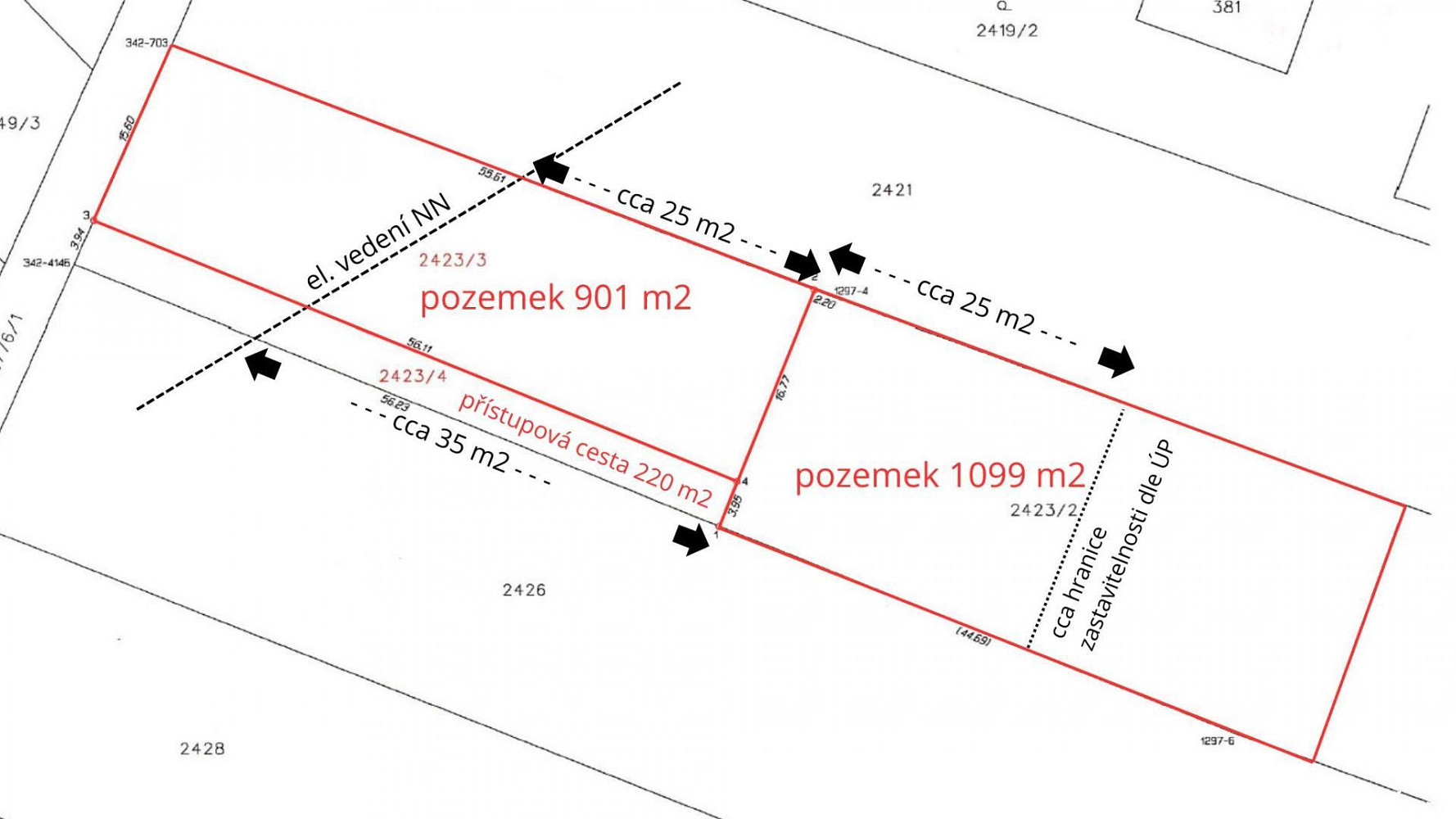 Prodej stavebního pozemku 901 m² – fotografie 4