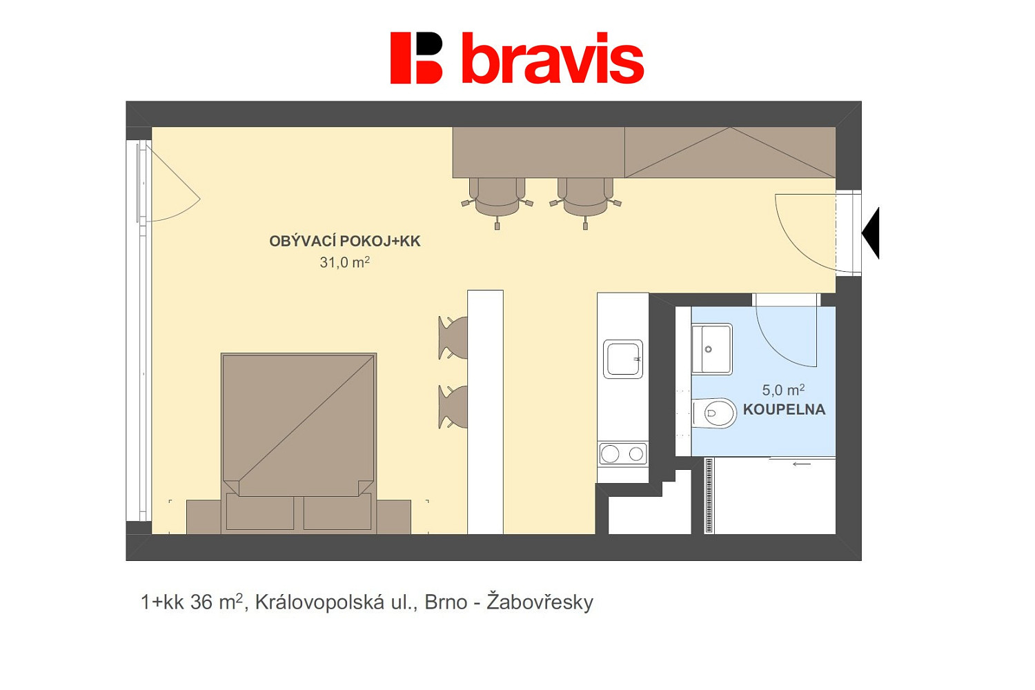 Pronájem bytu 1+kk 38 m² – fotografie 4
