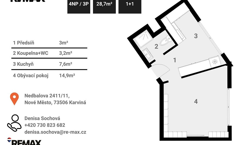 Pronájem bytu 1+1 29 m², Karviná – náhled fotky 3