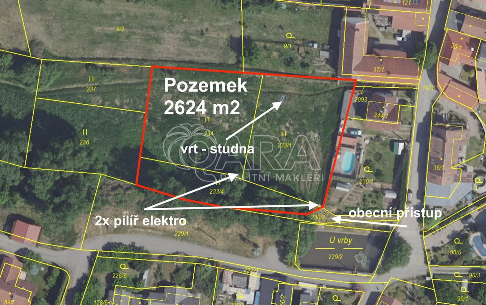 Prodej stavebního pozemku 2 624 m² – pohled 2