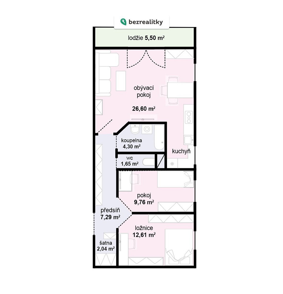 Prodej bytu 3+kk 66 m² – pohled 3